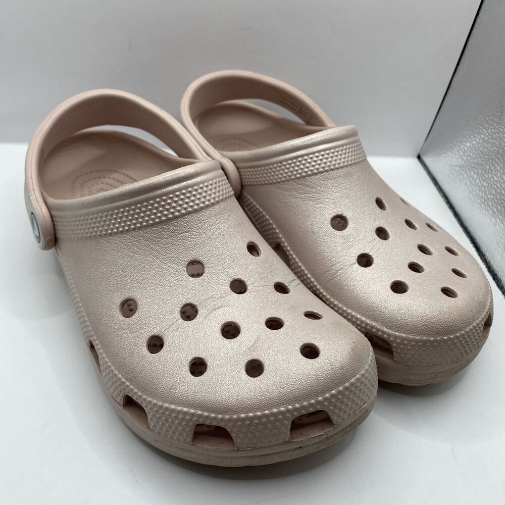 Crocs Unisex Classic Clog- Shiny Light Pink , W Size 7, M Size 5